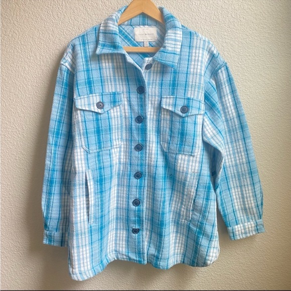 Lucky Brand blue paid shacket shirt jacket - Picture 2 of 11